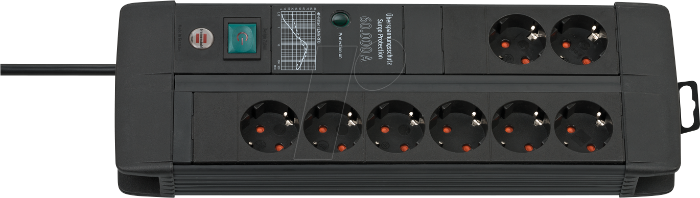 4007123674831 - Berspannungsschutz-Steckdosenleiste Premium-Line 60000A 8-fach Duo schwarz 3m H05VV-F 3G15 mit Entstörfilter - schwarz - Brennenstuhl