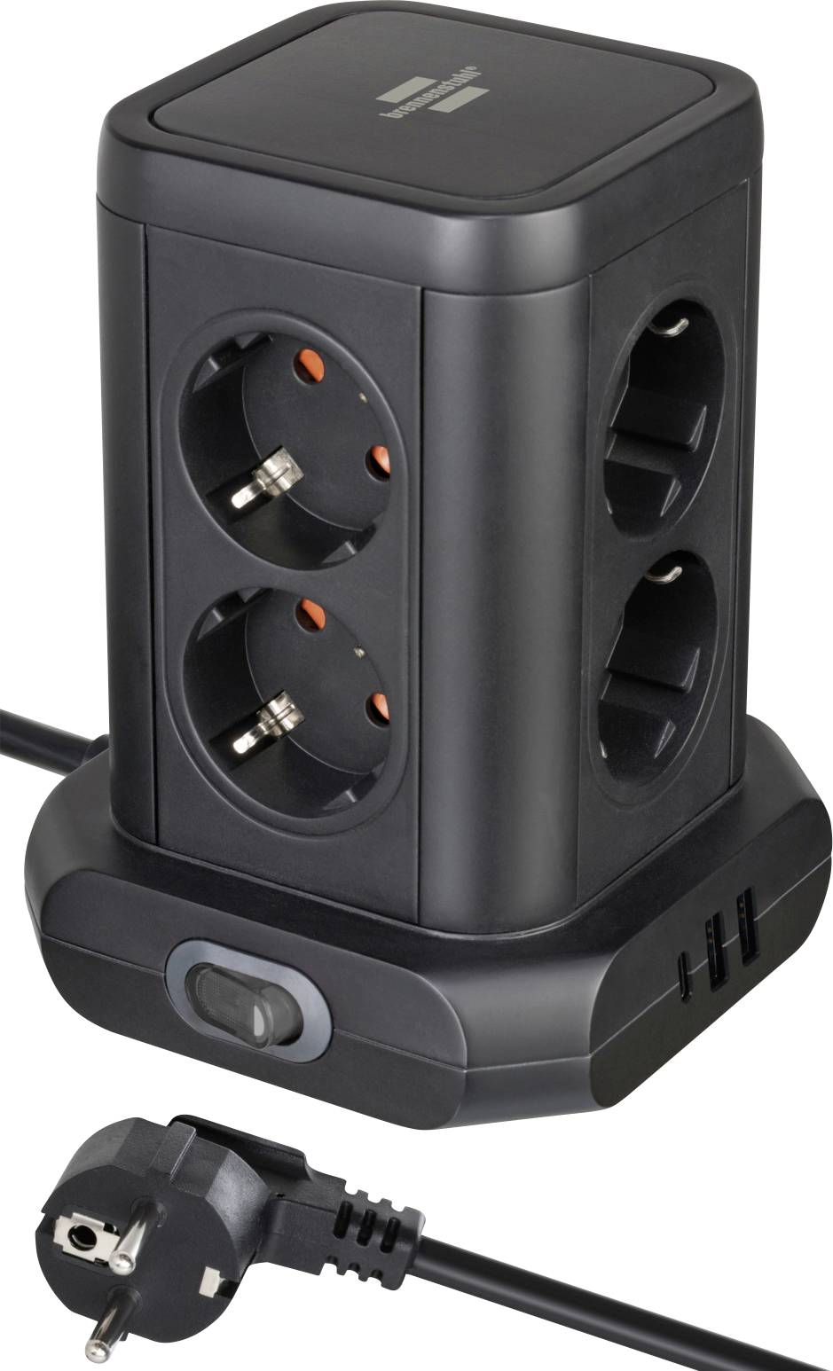 4007123691777 - BRE 1153560010 - Steckdosenturm 8-fach 2x USB A + 1x USB C Schalter 2 m