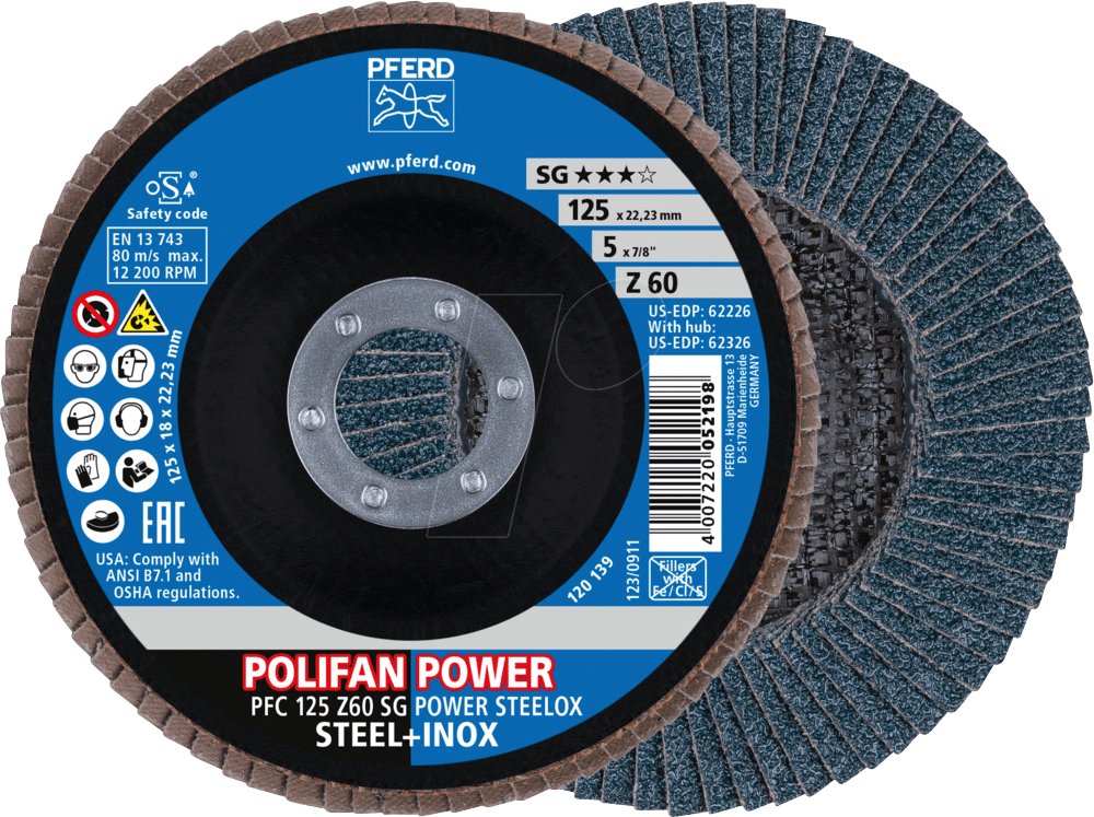 4007220052198 - PFERD 69398199 - POLIFAN POWER Fächerscheibe PFC 125x2223 mm konisch Z60 4007220052198 - PFERD 69398199 - POLIFAN POWER Fächerscheibe PFC 125x2223 mm konisch Z60