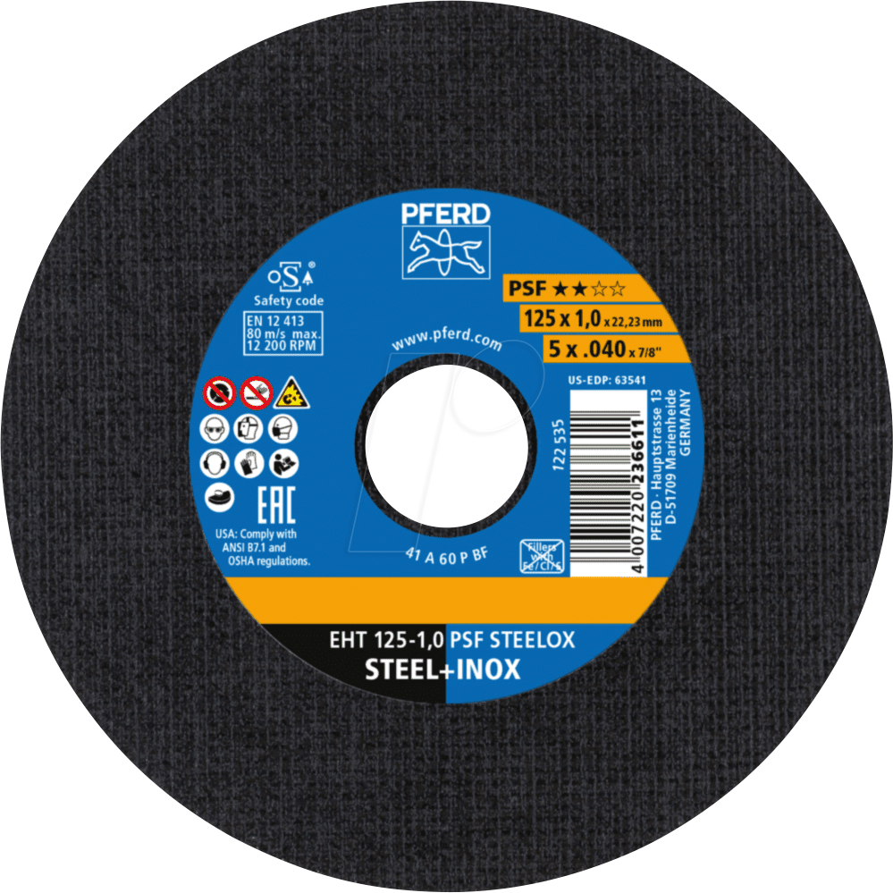 4007220236611 - PFERD 61721100 - Trennscheibe EHT 125x10x2223 mm gerade Universallinie PSF STEE 4007220236611 - PFERD 61721100 - Trennscheibe EHT 125x10x2223 mm gerade Universallinie PSF STEE