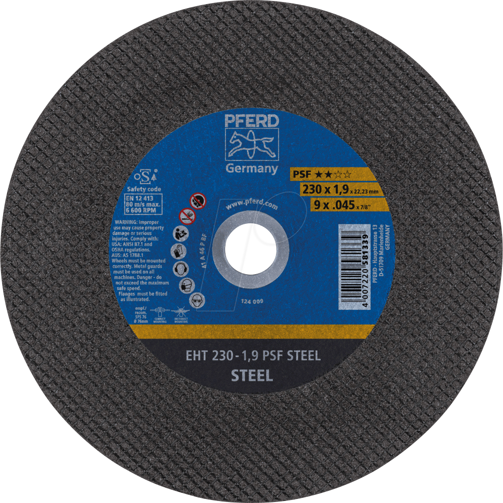 4007220241264 - PFERD 61728231 - Trennscheibe EHT 230x19x2223 mm gerade Universallinie PSF STEE 4007220241264 - PFERD 61728231 - Trennscheibe EHT 230x19x2223 mm gerade Universallinie PSF STEE