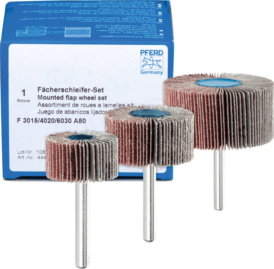 4007220416907 - PFERD 44498032 - Fächerschleifer-Set Korund A 80 Ø30x15mm Ø40x20mm und Ø60x30mm