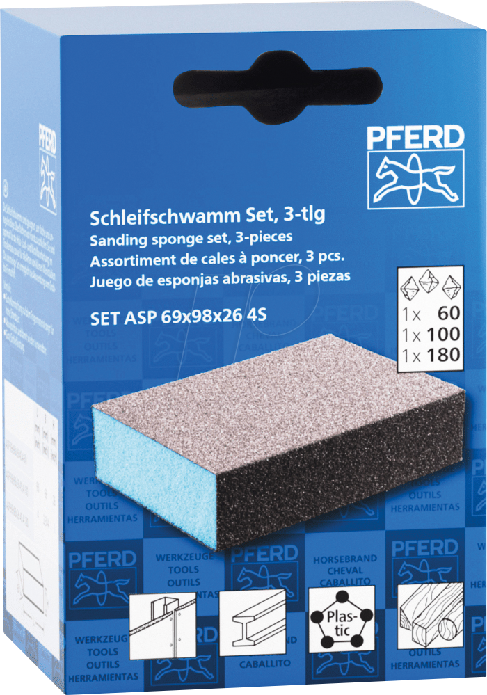 4007220598269 - PFERD 44698010 - Wasserfester Schleifschwamm Set 69x98x26 mm A60A100A180