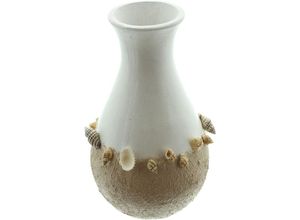 4007299008324 - Dekoleidenschaft - Dekovase Muscheln ø 14x24 cm groß weiß   beige mit Muscheln verziert Vase für Trockenblumen