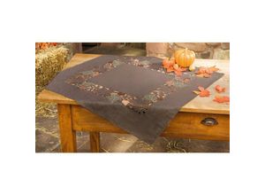 4007299375549 - - Tischdecke Herbstlaub braun 85x85 cm mit aufwändiger Zierborde & Stickereien