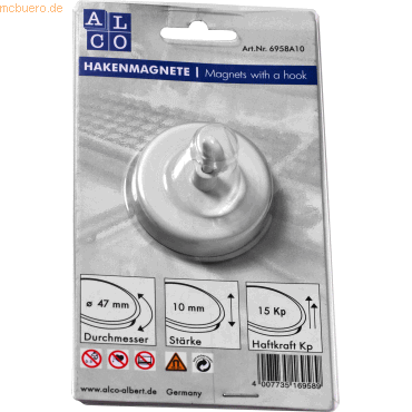 4007735169589 - 10 x Hakenmagnet Metall 47mm TG 15000 g weiß