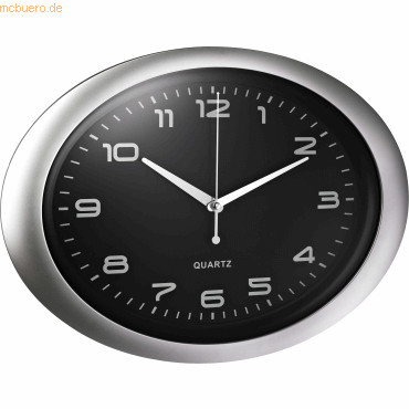 4007735186111 - Wanduhr oval Kunststoff 40x30cm silber schwarz