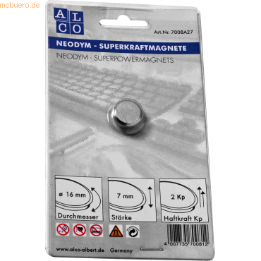 4007735700812 - Superkraftmagnet Neodym Neodym (Nd) 16mm TG 2000 g silber gebürst