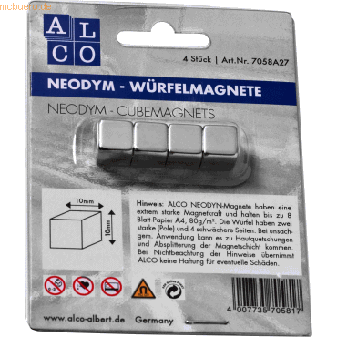 4007735705817 - 10 x Würfelmagnet Neodym aus Neodym (Nd) 10x10x10mm silber VE=4 S