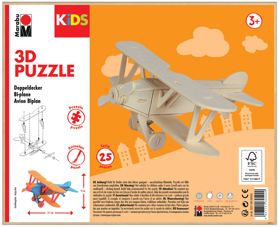 4007751605429 - KiDS 3D Puzzle Flugzeug Doppeldecker 25 Teile