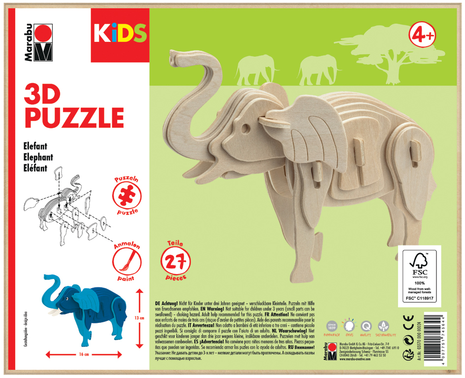 4007751745644 - KiDS 3D Puzzle Elefant 27 Teile