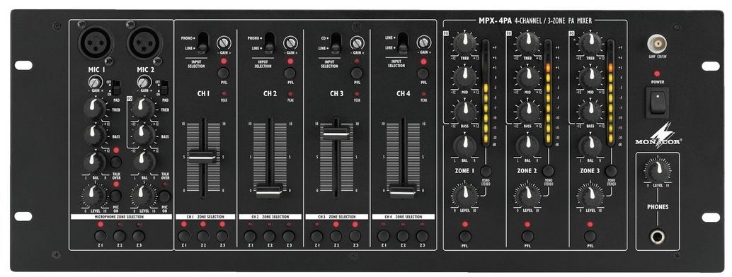 4007754175462 - MPX-4PA 19 3-Zonen Mixer 2 Mikrofon + 4 Stereoeingänge Talkover