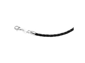 4007810108427 - Kette ohne Anhänger GIORGIO MARTELLO MILANO Lederband geflochten schwarz Silber 925 Halsketten Gr 50 cm Silber 925 (Sterlingsilber) schwarz Damen