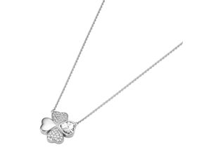 4007810143947 - Collier GIORGIO MARTELLO MILANO Mittelteil Kleeblatt mit Zirkonia Silber 925 Halsketten Gr 45 cm Silber 925 (Sterlingsilber) weiß Damen Colliers