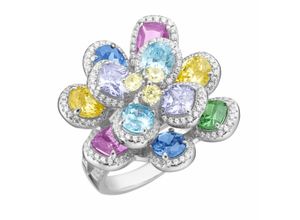 4007810148553 - Silberring GIORGIO MARTELLO MILANO Blüte mit weißen und farbigen Zirkonia Silber 925 Fingerringe Gr 56 Silber 925 (Sterlingsilber) bunt Damen Fingerringe