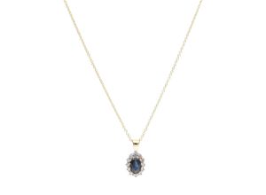 4007810150945 - Kette mit Anhänger LUIGI MERANO Safir und Diamanten Gold 585 Halsketten Gr 45 cm Gelbgold 585 blau Damen Ketten mit Anhänger