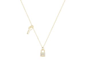 4007810159917 - Collier LUIGI MERANO Schloss und Schlüssel Zirkonia Steine Gold 375 Halsketten Gr 45 cm Gelbgold 375 goldfarben (gold) Damen Colliers