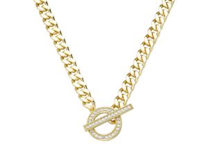 4007810163174 - Collier GIORGIO MARTELLO MILANO Panzerkette Schließe mit Zirkonia Silber 925 Halsketten Gr 45 cm Silber 925 (Sterlingsilber) goldfarben (gold) Damen Colliers