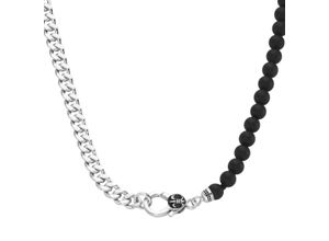 4007810164843 - Collier GIORGIO MARTELLO MILANO Panzerkette schwarzer Achat oder Perle Silber 925 Halsketten Gr 55 cm Silber 925 (Sterlingsilber) schwarz Herren Ketten ohne Anhänger