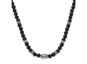 4007810164874 - Collier GIORGIO MARTELLO MILANO schwarze Achat- Tigerauge- oder syn Türkis-Kugeln Silber 925 Halsketten Gr 60 cm Silber 925 (Sterlingsilber) schwarz Herren Ketten ohne Anhänger