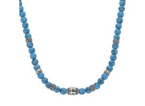 4007810164898 - Collier GIORGIO MARTELLO MILANO schwarze Achat- Tigerauge- oder syn Türkis-Kugeln Silber 925 Halsketten Gr 60 cm Silber 925 (Sterlingsilber) blau (türkis) Herren Ketten ohne Anhänger