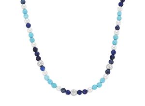 4007810169800 - Collier GIORGIO MARTELLO MILANO mit Zirkonia Steinkugeln und Muschelkern-Perlen Silber 925 Halsketten Gr 45 cm Silber 925 (Sterlingsilber) blau Damen Colliers