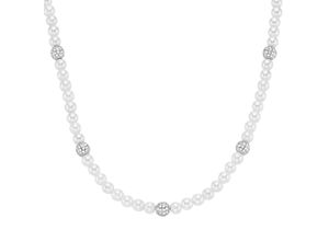 4007810169824 - Collier GIORGIO MARTELLO MILANO mit weißen Zirkonia und Muschelkern-Perlen Silber 925 Halsketten Gr 45 cm Silber 925 (Sterlingsilber) weiß Damen Colliers