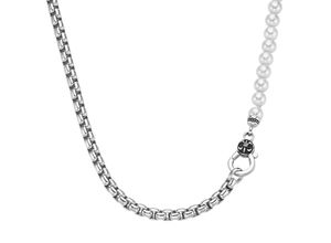 4007810169831 - Collier GIORGIO MARTELLO MILANO Panzerkette schwarzer Achat oder Perle Silber 925 Halsketten Gr 55 cm Silber 925 (Sterlingsilber) weiß Damen Colliers