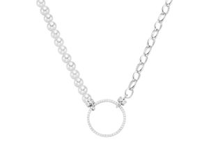 4007810169855 - Collier GIORGIO MARTELLO MILANO mit weißen Muschelkern-Perlen und Zirkonia Silber 925 Halsketten Gr 45 cm Silber 925 (Sterlingsilber) silberfarben (silber) Damen Colliers