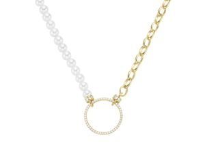 4007810169862 - Collier GIORGIO MARTELLO MILANO mit weißen Muschelkern-Perlen und Zirkonia Silber 925 Halsketten Gr 45 cm Silber 925 (Sterlingsilber) goldfarben (gold) Damen Colliers