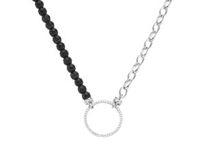 4007810169879 - Collier GIORGIO MARTELLO MILANO mit schwarzen Achat-Kugeln und Zirkonia Silber 925 Halsketten Gr 45 cm Silber 925 (Sterlingsilber) silberfarben (silber) Damen Colliers