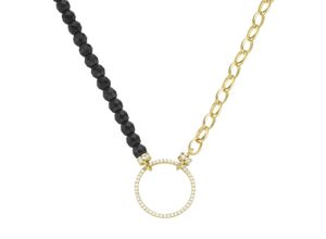 4007810169886 - Collier GIORGIO MARTELLO MILANO mit schwarzen Achat-Kugeln und Zirkonia Silber 925 Halsketten Gr 45 cm Silber 925 (Sterlingsilber) goldfarben (gold) Damen Colliers