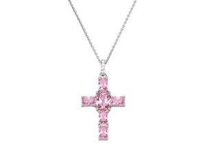 4007810170028 - Kette mit Anhänger GIORGIO MARTELLO MILANO Anhänger Kreuz Zirkonia oder Kristallstein Silber 925 Halsketten Gr 45 cm Silber 925 (Sterlingsilber) rosa Damen Ketten mit Anhänger