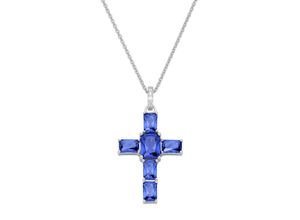 4007810170042 - Kette mit Anhänger GIORGIO MARTELLO MILANO Anhänger Kreuz Zirkonia oder Kristallstein Silber 925 Halsketten Gr 45 cm Silber 925 (Sterlingsilber) blau Damen Ketten mit Anhänger