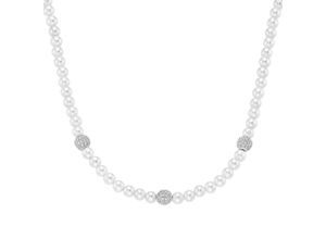 4007810173036 - Collier GIORGIO MARTELLO MILANO mit Zirkonia und Muschelkern-Perlen Silber 925 Halsketten Gr 45 cm Silber 925 (Sterlingsilber) silberfarben (silber) Damen