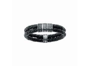 4007810215941 - Armband GIORGIO MARTELLO MILANO mit Ornament teilweise oxydiert Leder schwarz Silber 925 Armbänder Gr 22 cm Silber 925 (Sterlingsilber) schwarz Damen Armbänder