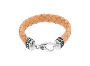 4007810217594 - Armband GIORGIO MARTELLO MILANO mit Ornament teilweise oxydiert Leder naturfarben Silber 925 Armbänder Gr 22 cm Silber 925 (Sterlingsilber) beige Herren Armbänder