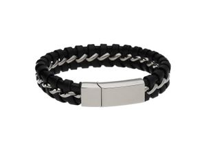 4007810223748 - Armband JACQUES CHARREL mittig mit Edelstahlösen Leder schwarz Edelstahl Armbänder Gr 21 cm Edelstahl schwarz Herren