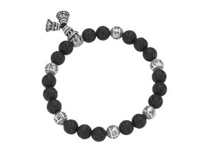 4007810236205 - Armband GIORGIO MARTELLO MILANO Lavastein-Kugeln und tibetische Glücks-Symbole Silber 925 Armbänder Gr Onesize Silber 925 (Sterlingsilber) schwarz Giorgio Martello Milano