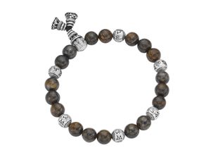 4007810236229 - Armband GIORGIO MARTELLO MILANO Bronzit-Kugeln und tibetische Glücks-Symbole Silber 925 Armbänder Gr Onesize Silber 925 (Sterlingsilber) braun Giorgio Martello Milano