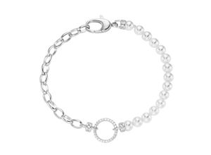 4007810240936 - Armband GIORGIO MARTELLO MILANO mit weißen Muschelkern-Perlen und Zirkonia Silber 925 Armbänder Gr 19 cm Silber 925 (Sterlingsilber) silberfarben (silber) Giorgio Martello Milano