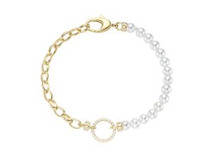 4007810240943 - Armband GIORGIO MARTELLO MILANO mit weißen Muschelkern-Perlen und Zirkonia Silber 925 Armbänder Gr 19 cm Silber 925 (Sterlingsilber) goldfarben (gold) Giorgio Martello Milano