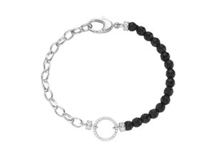 4007810240950 - Armband GIORGIO MARTELLO MILANO mit schwarzen Achat-Kugeln und Zirkonia Silber 925 Armbänder Gr 19 cm Silber 925 (Sterlingsilber) silberfarben (silber) Damen Armbänder Silber