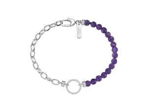 4007810241346 - Armband GIORGIO MARTELLO MILANO mit Amethyst-Kugeln und Zirkonia Silber 925 Armbänder Gr 19 cm Silber 925 (Sterlingsilber) lila