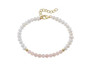 4007810241469 - Armband SMART JEWEL mit Süßwasser-Perlen und Rosenquarz-Kugeln Silber 925 Armbänder Gr 19 cm Silber 925 (Sterlingsilber) rosa Damen