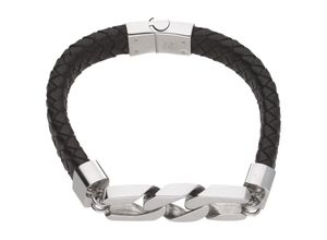 4007810241643 - Armband JACQUES CHARREL braunes Leder Mittelteil Panzerkettenglieder Edelstahl Gr 21 cm Edelstahl braun Damen Armbänder