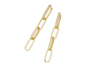 4007810673338 - Paar Creolen GIORGIO MARTELLO MILANO mit Behang weiße Zirkonia gelb vergoldet Silber 925 Ohrringe Gr Silber 925 (Sterlingsilber) goldfarben (gold) Damen Creolen