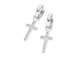 4007810674830 - Paar Creolen GIORGIO MARTELLO MILANO Behang Kreuz weiße Zirkonia oder schwarze Spinelle Silber 925 Ohrringe Gr Silber 925 (Sterlingsilber) weiß Herren Ohrringe