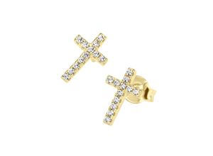 4007810676124 - Paar Ohrstecker SMART JEWEL Kreuz mit Zirkonia Silber 925 Ohrringe Gr Silber 925 (Sterlingsilber) goldfarben (gold) Damen