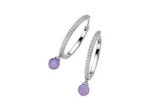 4007810676216 - Paar Creolen GIORGIO MARTELLO MILANO mit Amethyst-Kugeln und Zirkonia Silber 925 Ohrringe Gr Silber 925 (Sterlingsilber) lila Damen